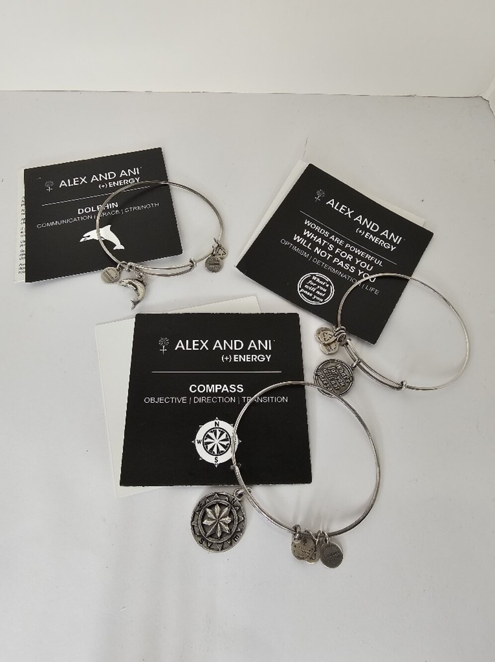 Alex and Ani Bracelet Lot of 3 Compass, Dolphin & What's For You Bangle Set Auth